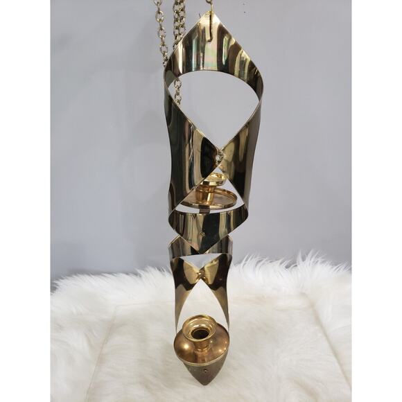 Vintage MCM Mascot Brass‎ Swag Hanging Chandelier Candle Holder Abstract - Picture 2 of 7